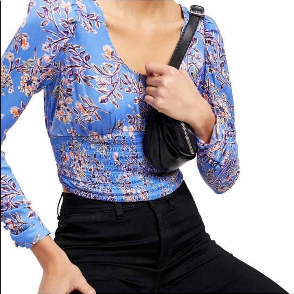Free People Floral Blue Women's Top